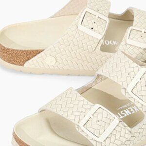 BIRKENSTOCK ARIZONA WOVEN EMBOSSED SANDAL ECRU - Size 38 / US 7.5 - Worn Once
